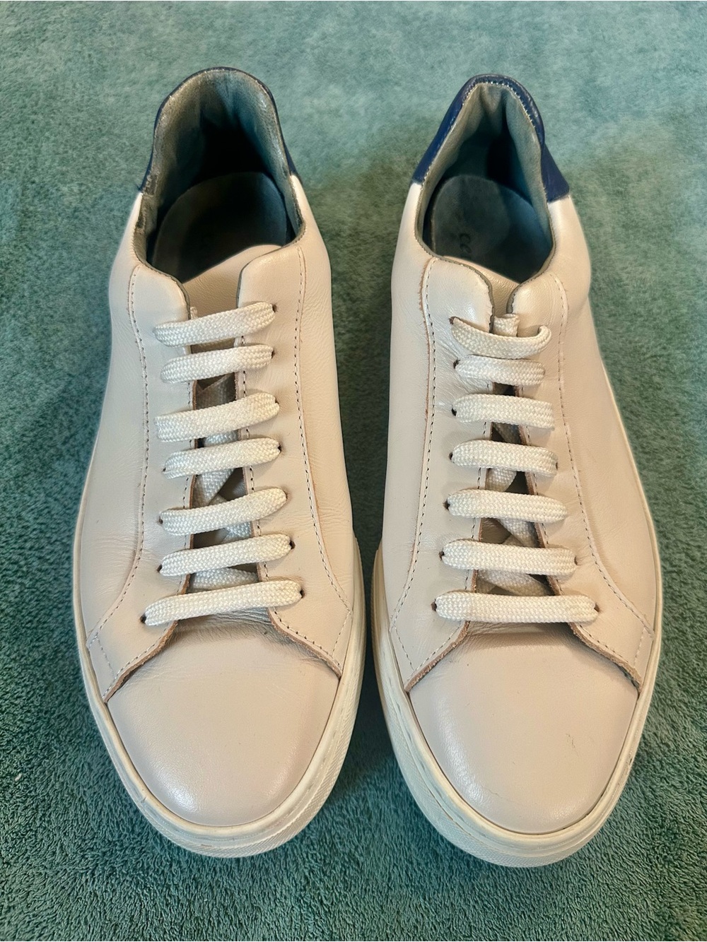 Celtic & Co. 100% Leather Platform Sneakers Cream Blue Heel EU 41 - Picture 2 of 8